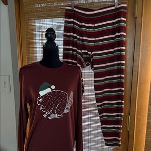 Duluth Trading Co Red and Green Striped Pajama Set, Men’s size XL